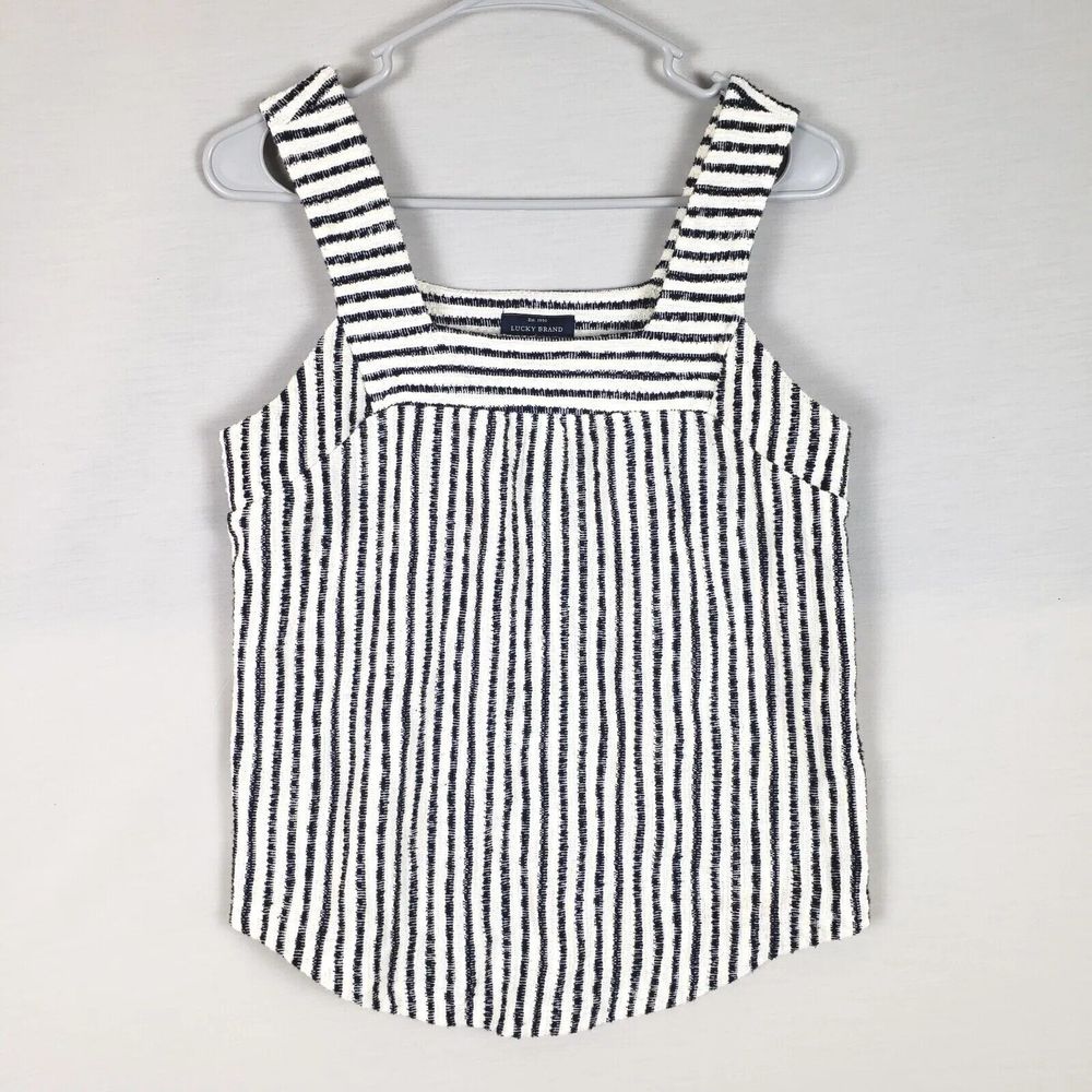 Lucky Brand Tank Top Small Petite Womens Sleeveless Tank Top White Black Stripe